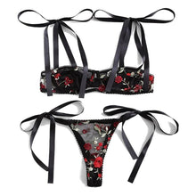 Load image into Gallery viewer, Sexy Women Lace Underwear Bra Set Lingerie Set Sleepwear Embroidered Flower Perspective Pajamas