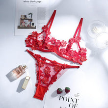 Load image into Gallery viewer, Aduloty 2-Piece Flroal Bra Set Women 13 Colors Mesh Bra Underwire + Panty Underwear Set Ladies Cut Out Sexy Lingerie Set
