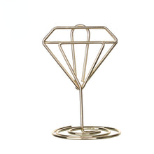 Load image into Gallery viewer, 10Pcs Romantic Metal Place Card Holder Heart Diamond Photo Clip Table Number Stand Seat Marker Cool Wedding Party Desktop Decor