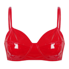 Load image into Gallery viewer, Women Wetlook Faux Leather Spaghetti Straps Wire-free No Pad Bra Top Raves Wear