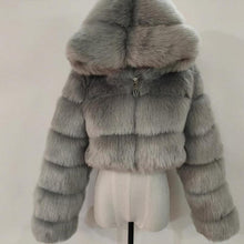 Load image into Gallery viewer, Women's Coat Short Hooded Imitation Fur Coat Imitation Fox Hair Long Sleeve Splicing Coat