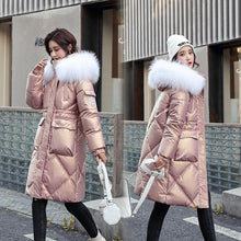 Load image into Gallery viewer, Winter Big Fur Collar Down Cotton Women Bright Face Mid-length Loose Cotton Jacket