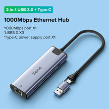 Load image into Gallery viewer, RJ45 Ethernet adapter with USB Hub and Gigabit Ethernet Port 1000Mbps【Type-C + USB 3.0 2-in-1 Dual Interface / with Type C power supply interface】