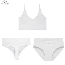 Load image into Gallery viewer, 3 Pcs/Set Women's Underwear Set 1 Bra + 2 Panties Combination Sexy Backless Tank Top Seamless Cotton Thong Briefs