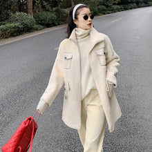 Load image into Gallery viewer, 2021 Winter Women's Imitation Mink Fur Coat Stylish Mid-Length Loose Outwear Drawstring Waist Large Size Thick Warm Jacket C-174
