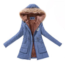 Load image into Gallery viewer, Women Winter Fashion Cotton Jacket Coat Parka Short Fur Collar Hooded Zipper Fleece Solid Pocket Black S-XXXL