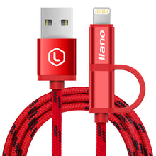 Load image into Gallery viewer, llano 1.2m Lightning + Micro USB 2-in-1 Nylon Braided Data Cable for Iphone Xiaomi Huawei Samsung Vivo Oppo Android Phone
