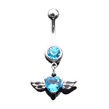 Load image into Gallery viewer, Angel Love Wing Heart Navel Piercing Ombligo Black Zircon Belly Button Rings Belly Piercing Ring Pircing Ear Jewelry