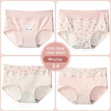 Load image into Gallery viewer, 4Pcs Plus Size M-5XL High Waist Underwear Cotton Panties Women's Print Girls Briefs Breathable Lingerie