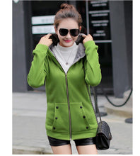Load image into Gallery viewer, Women Autumn Winter Warm Mid Length Solid Color Cotton Coat Thicken Fleece Lined Hooded Hoodie