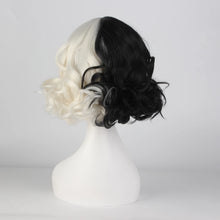 Load image into Gallery viewer, movie Cruella Wig Half Black and White Wigs for Costume Cosplay Women Girls Short Curly Hair Cute Wigs for Party Halloween