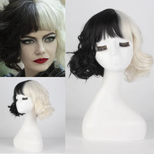 Load image into Gallery viewer, movie Cruella Wig Half Black and White Wigs for Costume Cosplay Women Girls Short Curly Hair Cute Wigs for Party Halloween