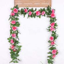 Load image into Gallery viewer, Silk artificial rose vine hanging flowers for wall decoration rattan fake plants leaves garland romantic wedding home decoration