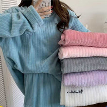 Load image into Gallery viewer, Autumn Winter Women's Korean Fashion Temperament Coral Fleece Warm Pajamas Set Thick Plus Velvet Sweet Comfortable Breathable Casual Homewear
