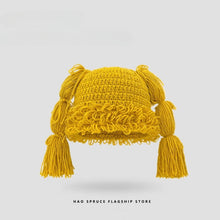 Load image into Gallery viewer, Japanese two-dimensional cute double braids pink wool hat female autumn and winter warm sweet soft sister wig knitted hat
