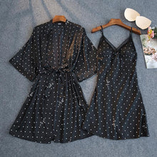 Load image into Gallery viewer, Satin Sexy Women Robe Set Pink Dot Print With Chest Pad Pajamas Pyjamas
