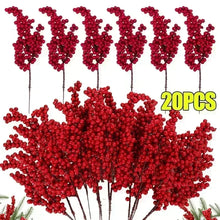 Load image into Gallery viewer, 1/20PCS Artificial Berries Christmas Decoration Red Berry Branches for Xmas Tree Party Home Table Ornaments Red Fruit Wreath
