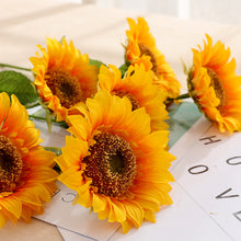 Load image into Gallery viewer, 5pcs Sunflower fake flower single branch large flower head home living room decorative flower artificial sunflower wedding dance props fake flower
