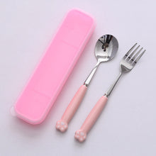 Load image into Gallery viewer, Cat's Paw Tableware Set Ceramic Stainless Steel Tableware Chopsticks Spoon Fork Portable Tableware Set
