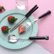 Load image into Gallery viewer, Cat's Paw Tableware Set Ceramic Stainless Steel Tableware Chopsticks Spoon Fork Portable Tableware Set

