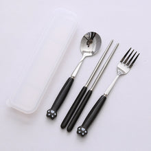 Load image into Gallery viewer, Cat's Paw Tableware Set Ceramic Stainless Steel Tableware Chopsticks Spoon Fork Portable Tableware Set
