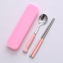 Load image into Gallery viewer, Cat's Paw Tableware Set Ceramic Stainless Steel Tableware Chopsticks Spoon Fork Portable Tableware Set

