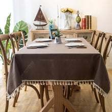 Load image into Gallery viewer, Waterproof  Tablecloth Solid Color Imitation Cotton and Linen Tassel Lace Geometry Rectangle Table Cloth

