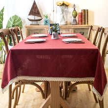 Load image into Gallery viewer, Waterproof  Tablecloth Solid Color Imitation Cotton and Linen Tassel Lace Geometry Rectangle Table Cloth

