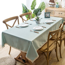 Load image into Gallery viewer, Waterproof  Tablecloth Solid Color Imitation Cotton and Linen Tassel Lace Geometry Rectangle Table Cloth
