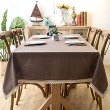 Load image into Gallery viewer, Waterproof  Tablecloth Solid Color Imitation Cotton and Linen Tassel Lace Geometry Rectangle Table Cloth
