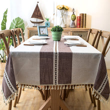 Load image into Gallery viewer, Jacquard Imitation Cotton and Linen Embroidery Tassel Tablecloth Lace Geometry Rectangle Table Cloth
