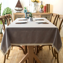 Load image into Gallery viewer, Waterproof  Tablecloth Solid Color Imitation Cotton and Linen Tassel Lace Geometry Rectangle Table Cloth
