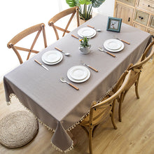 Load image into Gallery viewer, Waterproof  Tablecloth Solid Color Imitation Cotton and Linen Tassel Lace Geometry Rectangle Table Cloth

