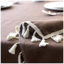 Load image into Gallery viewer, Waterproof  Tablecloth Solid Color Imitation Cotton and Linen Tassel Lace Geometry Rectangle Table Cloth
