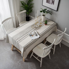 Load image into Gallery viewer, INS Style Cotton Linen Tablecloth Ethnic Style Bohemian Black and White Printed Dining Room Table Cloth Book Tablecloth
