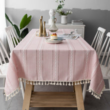 Load image into Gallery viewer, 3-Color Striped Embroidery Tablecloth Cotton Linen Fabric Tea Table Tablecloth Pad
