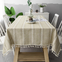 Load image into Gallery viewer, Solid Color Tablecloth Hollow Tablecloth Long Striped Jacquard Cotton Linen Table Cloth
