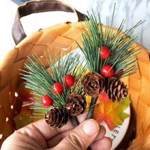 Load image into Gallery viewer, 10Pcs Mini Simulation Christmas Pine Picks Stems Artificial Pine Needle Berry Plant for Xmas Party Home Decor Hanging Pendant
