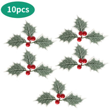 Load image into Gallery viewer, 10Pcs Mini Simulation Christmas Pine Picks Stems Artificial Pine Needle Berry Plant for Xmas Party Home Decor Hanging Pendant
