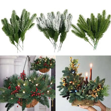 Load image into Gallery viewer, 10pc Christmas Tree Branch Christmas Decor Mini Artificial Pine Needles Garland Fake Plant DIY Xmas Festival Party home Supplies
