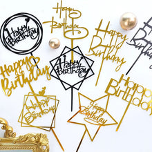 Load image into Gallery viewer, 10pcs Multiple Styles Happy Birthday Cake Topper black Gold Cake Toppers Baby Shower Cake Birthday Party Cake Flag Decorations
