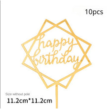Load image into Gallery viewer, 10pcs Multiple Styles Happy Birthday Cake Topper black Gold Cake Toppers Baby Shower Cake Birthday Party Cake Flag Decorations
