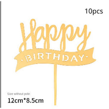 Load image into Gallery viewer, 10pcs Multiple Styles Happy Birthday Cake Topper black Gold Cake Toppers Baby Shower Cake Birthday Party Cake Flag Decorations
