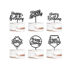 Load image into Gallery viewer, 10pcs Multiple Styles Happy Birthday Cake Topper black Gold Cake Toppers Baby Shower Cake Birthday Party Cake Flag Decorations
