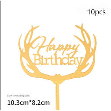 Load image into Gallery viewer, 10pcs Multiple Styles Happy Birthday Cake Topper black Gold Cake Toppers Baby Shower Cake Birthday Party Cake Flag Decorations
