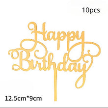 Load image into Gallery viewer, 10pcs Multiple Styles Happy Birthday Cake Topper black Gold Cake Toppers Baby Shower Cake Birthday Party Cake Flag Decorations
