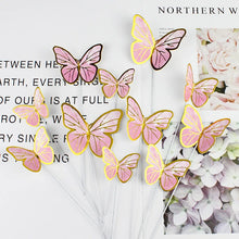 Load image into Gallery viewer, 10pcs Stamping Gold Pink Butterfly Cake Toppers Princess Girl Wedding Happy Birthday Party Decor Dessert Cake Decor Butterfly
