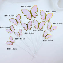Load image into Gallery viewer, 10pcs Stamping Gold Pink Butterfly Cake Toppers Princess Girl Wedding Happy Birthday Party Decor Dessert Cake Decor Butterfly
