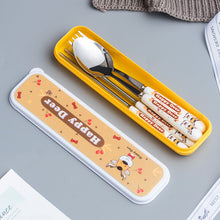 Load image into Gallery viewer, Creative Style Children's Ceramic Stainless Steel Tableware Set Cartoon Chopsticks Spoon Fork Portable Tableware Three-Piece Set
