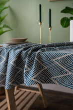 Load image into Gallery viewer, Waterproof Jacquard Tassel Navy Blue Tablecloth Rectangular Table Cloth
